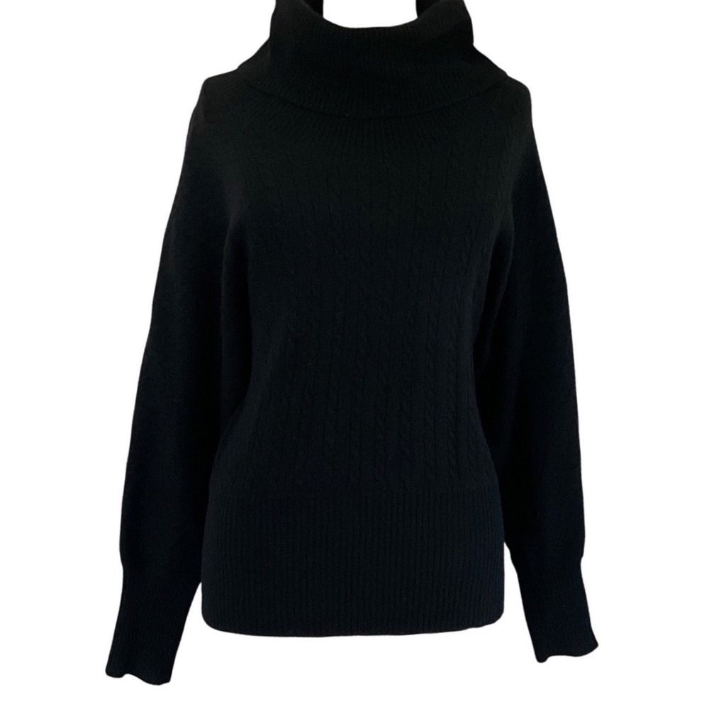 Saks Fifth Avenue Cashmere Cable Knit Cowl Neck Black Pullover Sweater Women's S